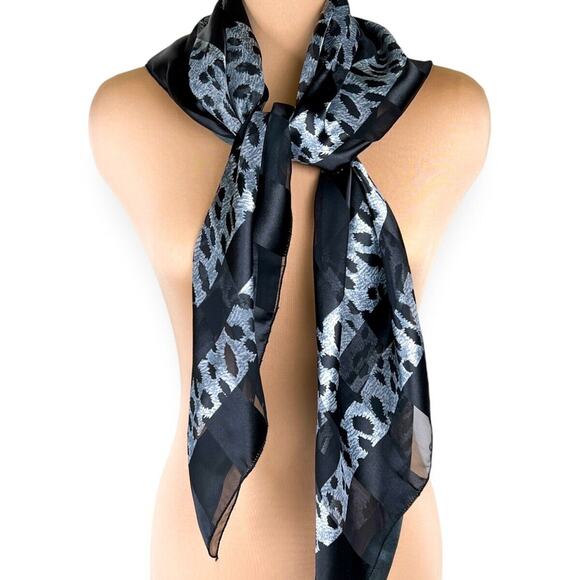 Animal Print Fashion Scarf Women Geometric Black Silver 40x39 Timeless Classic - Picture 6 of 12
